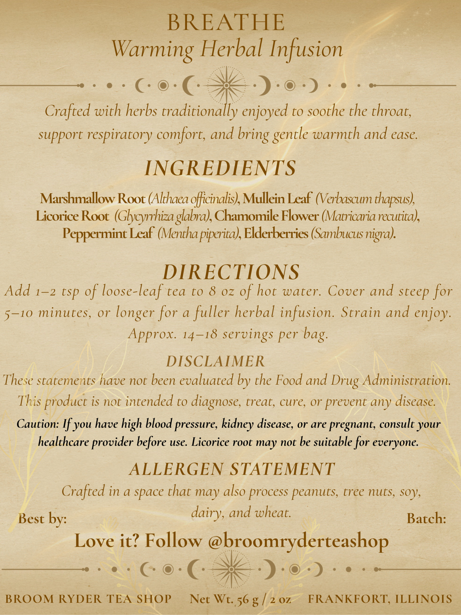 Breathe back label with ingredients, directions, and cautions